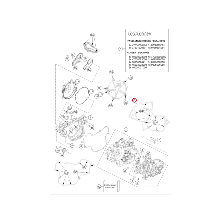 Junta Central Carter Original GasGas MC 85 2021- 26+ KTM SX 85 2018- 26 + Husqvarna TC 85 2018-26